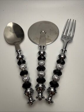 Beaded Stainless Steel Serving Set - Black